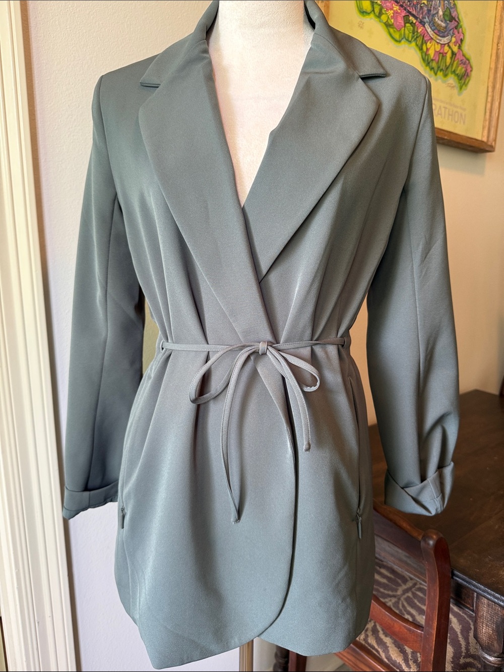 Athleta Sage Green Utility Jacket with Tie Belt